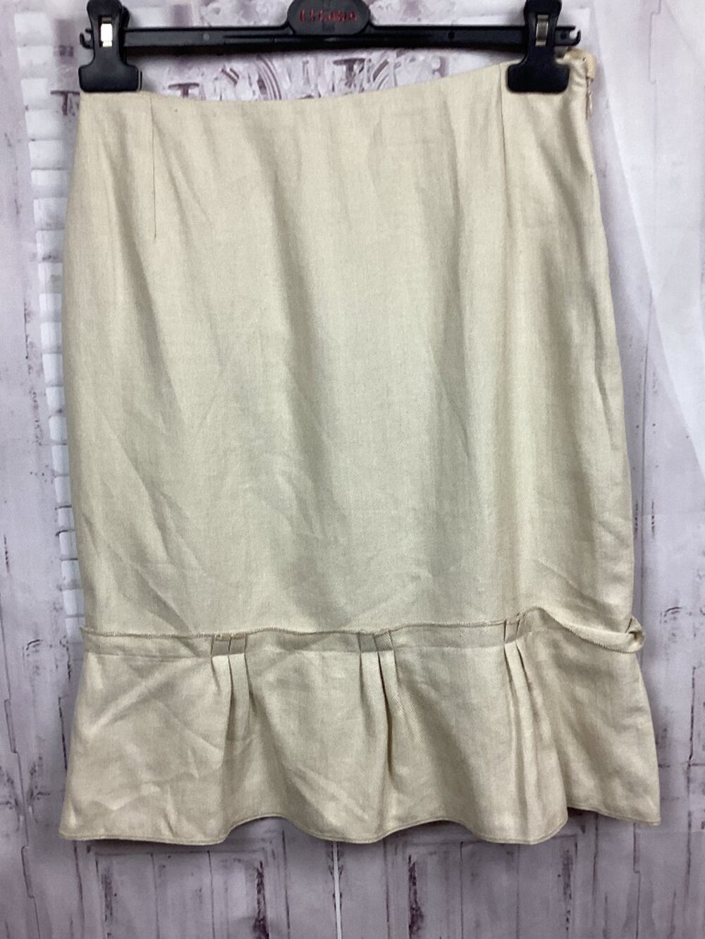 Oscar De La Renta Silk Linen Blend Midi Skirt Tan Cream 8